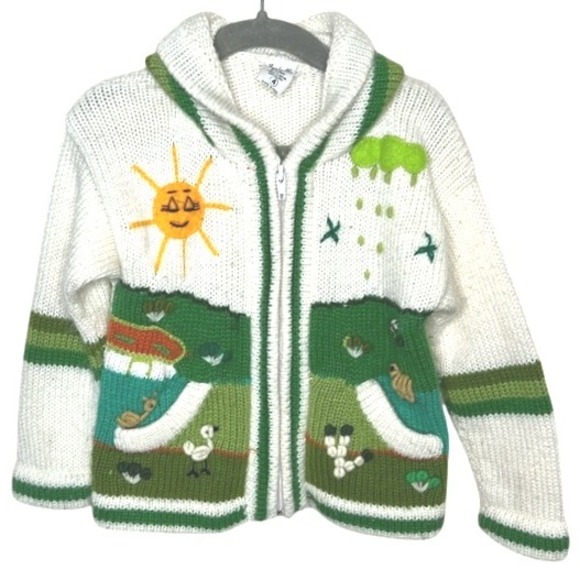 Handmade Peruvian Embroidered Cardigan Toddler Size 4 Llamas‎ & Mountains GUC - Picture 1 of 10